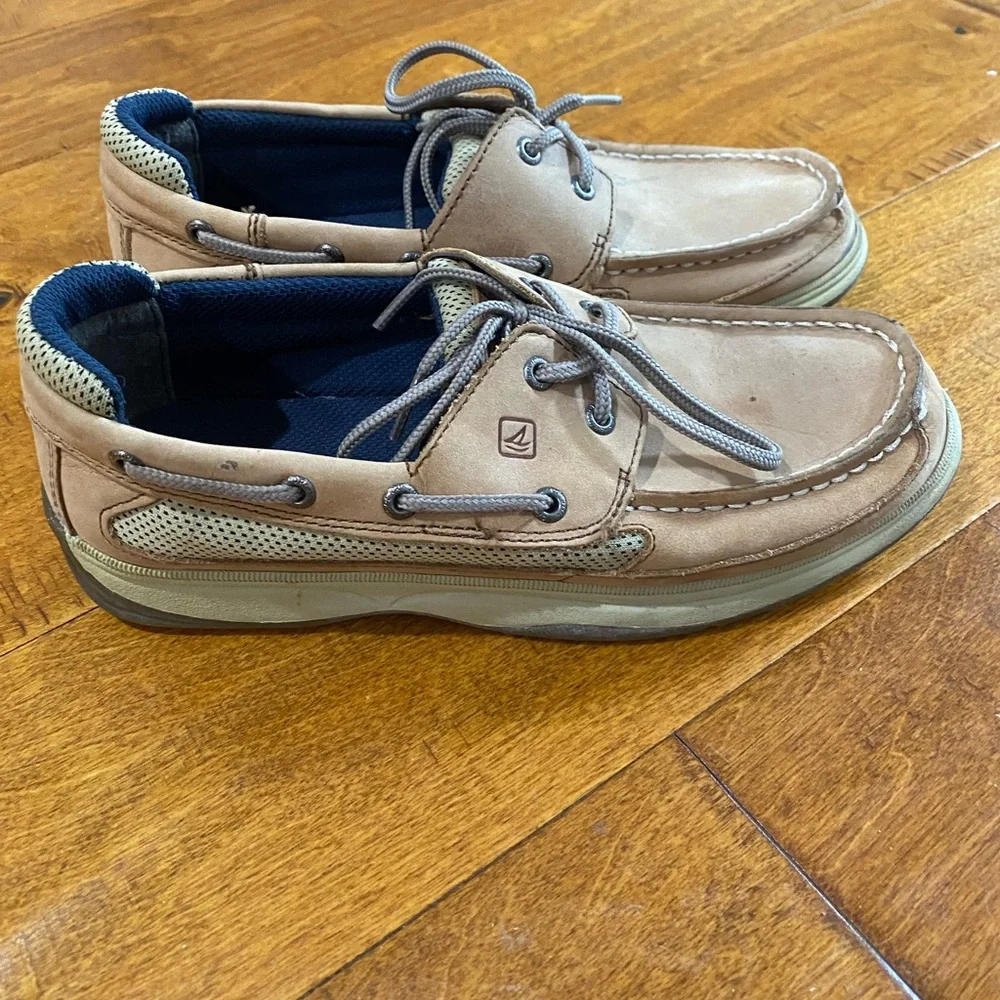 Sperry Topsiders Youth Size 5.5 Leather Tan Boat Shoes